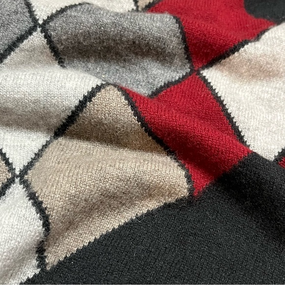 Men’s Uomo Bravo Cashmere Sweater Black Argyle Crew Neck Long Sleeve Pullover - Picture 2 of 11